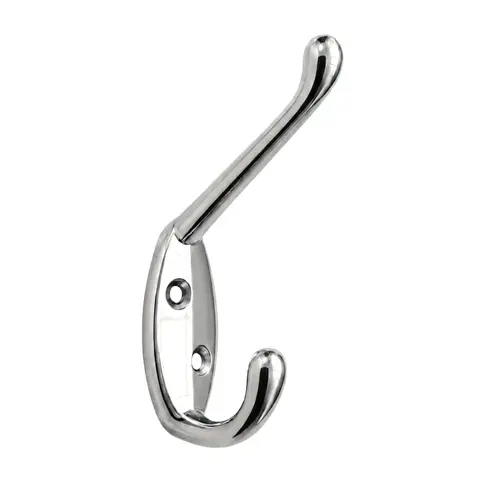 Coat And Hat Hook, Zamak Material, 1-7/8" Base Length, 3/4" Base Width, Polished Chrome Finish