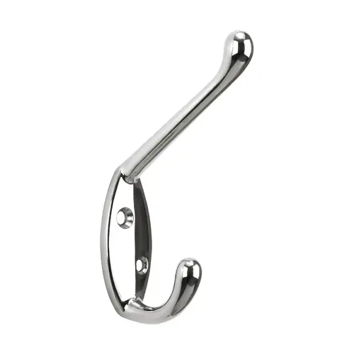 Coat And Hat Hook, Zamak Material, 1-7/8" Base Length, 3/4" Base Width, 2" Projection, Polished Chrome Finish