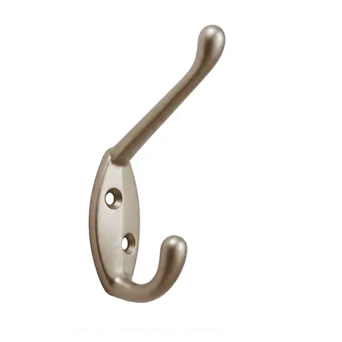 Coat And Hat Hook, Zamak Material, 1-7/8" Base Length, 3/4" Base Width, 2" Projection, Matte Nickel Finish