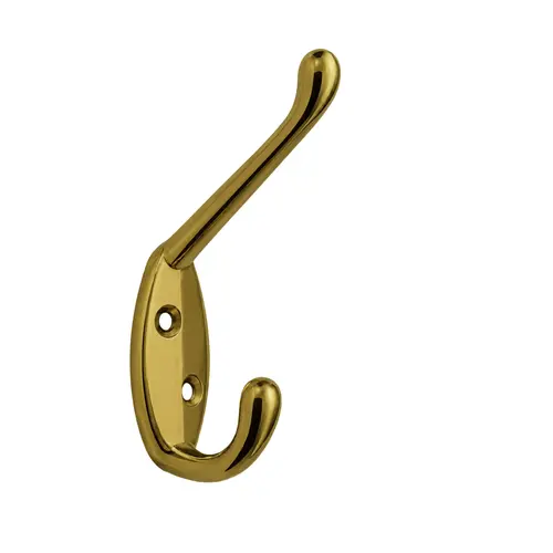 Coat And Hat Hook, Zamak Material, 1-7/8" Base Length, 3/4" Base Width, 2" Projection, Polished Brass