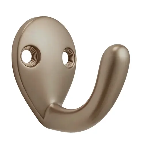Coat and Hat Hook, Zamak Material, 1-1/4" Base Length, 1-1/8" Base Width, 1-1/4" Projection, Matte Nickel Finish