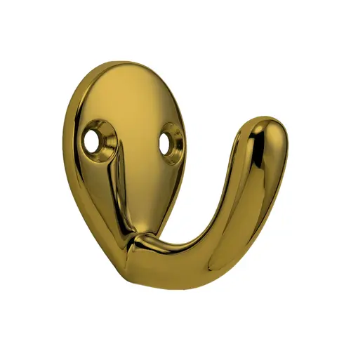 Coat And Hat Hook, Zamak Material, 1-1/4" Base Length, 1-1/8" Base Width, 1-1/4" Projection, Polished Brass Finish
