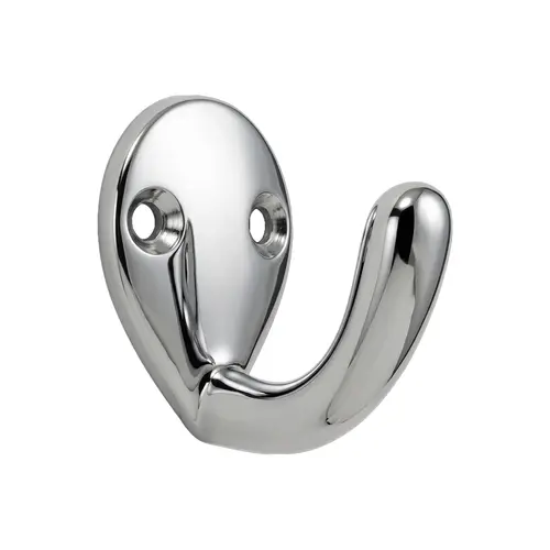 Coat And Hat Hook, Zamak Material, 1-1/4" Base Length, 1-1/8" Base Width, 1-1/4" Projection, Polished Chrome Finish