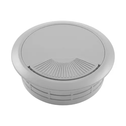 Cable Grommet, Plastic Material, Spring Loaded cover, 2-3/8" Drill Hole Diameter, 2-3/4" Flange Diameter, Grey Finish Gray