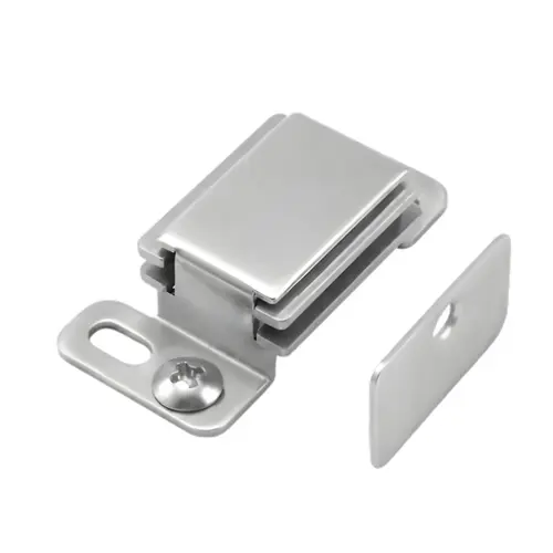 Magnetic Catch For Cabinet Doors, Aluminum Material, Self-Aligning Strike Plate, 1-1/16" Body Length, Aluminum Finish