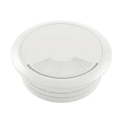 Cable Grommet, Plastic Material, Spring Loaded cover, 2-3/8" Drill Hole Diameter, 2-3/4" Flange Diameter, White Finish