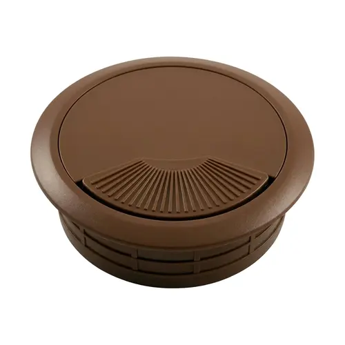 Cable Grommet, Plastic Material, Spring Loaded cover, 2-3/8" Drill Hole Diameter, 2-3/4" Flange Diameter, Brown Finish