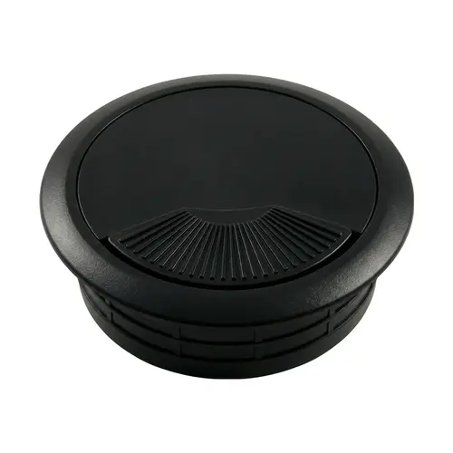 Cable Grommet, Plastic Material, Spring Loaded cover, 2-3/8" Drill Hole Diameter, 2-3/4" Flange Diameter, Black Finish