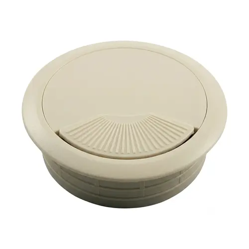 Cable Grommet, Plastic Material, Spring Loaded Cover, 2-3/8" Drill Hole Diameter, 2-3/4" Flange Diameter, Almond Finish