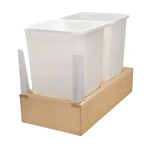 Waste Bin Pull-Out, KV Wood Frame, Bottom Mount, Double 33 l / 33 l 70 qt. 568 mm 489 mm 362 mm 19 1/4" KV No. WUSC15-2-35WH 14 5/8" 2 x 70 qt. Bin: White