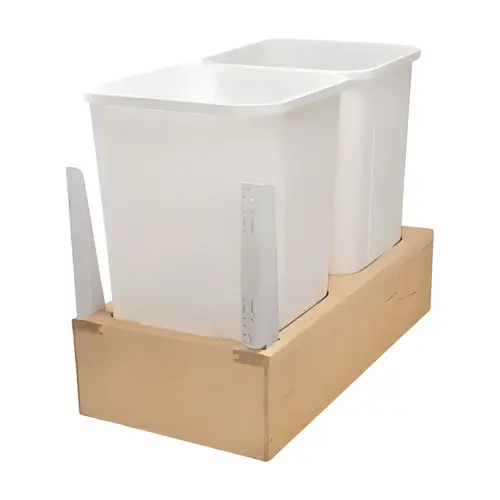 Waste Bin Pull-Out, KV Wood Frame, Bottom Mount, Double 47 l / 47 l 100 qt. 570 mm 592 mm 429 mm Min. 9 7/16" KV No. WUSC18-2-50WH 16 7/8" 2 x 50 qt. Bin: White