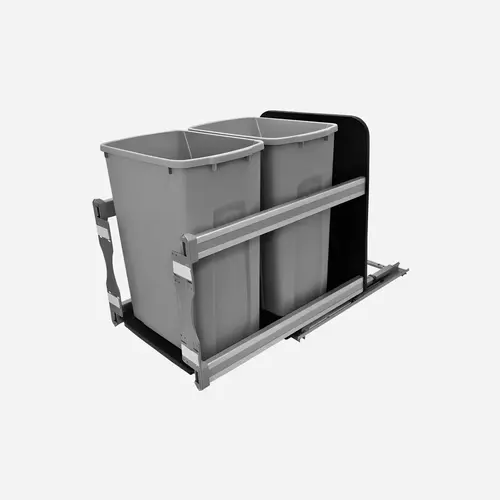 Waste Bin Pull-Out, KV Bottom Mount, Double, 50 Qt, Undermount Slide with Soft-Close USC18-2-50PT Frosted nickel Frame: Steel Bin: Plastic