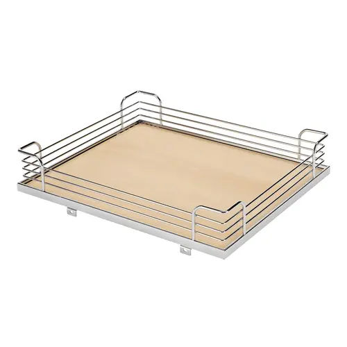 Storage Tray, Arena Plus, for 220 lbs. Weight Capacity Pantry Pull-Out 14 7/8" For Base Pull-Out II, Chrome/Maple, width 14 7/8", for frame width 21" Shelf: Maple Surround: Chrome