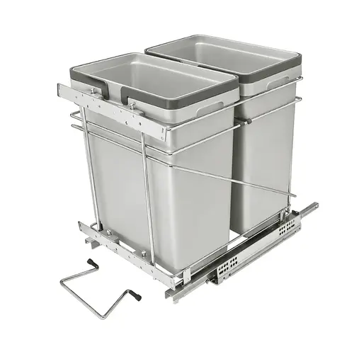Waste Bin Pull-Out, Salice, Double 30 l / 30 l 2 x 32 qt. 381 mm QPAM15228C 15" opening (width) 15" for 15" opening, model QPAM15228C Steel / Plastic