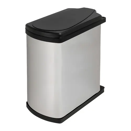 Side Panel/Door Mounted Waste Bin, Hailo Uno (Rectangular) 17 5/16" 16" Installation behind hinged doors, Stainless steel/black Plastic, Stainless steel/black