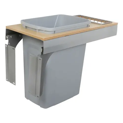 Waste Bin Pull-Out, KV Wood Frame, Side Mount, Single, Depth is 23 3/16" 33 l 35 qt. 445 mm 368 mm 17 1/2" TSC15-1-35PT 14 1/2" Frosted nickel, capacity: 35 qt. Birch veneered plywood/Steel Bin: Plastic