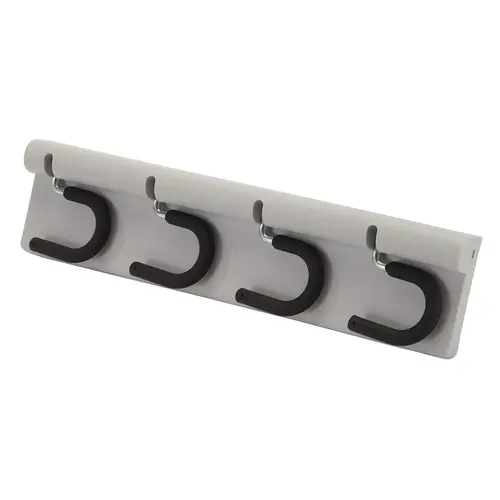 Broomstick Holder, Four Hook Gray Gray, Hook: Rubber coated, Housing: Nickel-plated Hooks: Rubber covered