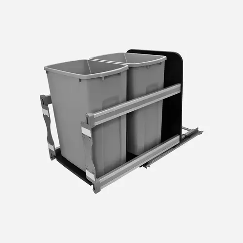 Waste Bin Pull-Out, KV Bottom Mount, Double, 35 Qt, Undermount Slide with Soft-Close USC15-2-35PT Frosted nickel Frame: Steel Bin: Plastic