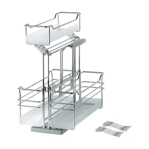 Storage Unit Pull-Out, Portero, Single Basket 276 x 468 x 510 mm min: (4 1/2") 112 mm 15 kg 3 baskets (1 removable) for mounting on base panel, Chrome Chrome plated Tray: Translucent, Chrome tray: Translucent