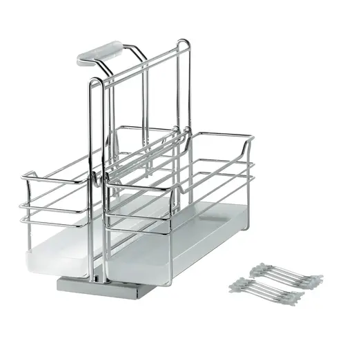 Storage Unit Pull-Out, Portero, Single Basket 276 x 468 x 395 mm min. (22 1/8") 562 mm 12 kg With soft and self closing mechanism for mounting on base panel, Chrome Chrome plated Tray: Translucent, Chrome plated tray: Translucent