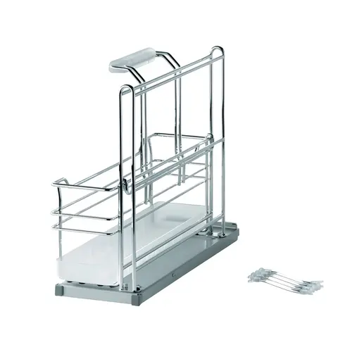 Storage Unit Pull-Out, Portero, Single Basket 160 x 468 x 395 mm min. (22 1/8") 562 mm 6 kg With soft and self closing mechanism for mounting on base panel, Chrome Chrome plated Tray: Translucent, Chrome tray: Translucent