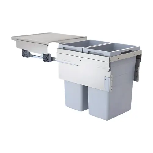 Pull Out Waste Bin, Hailo Euro Cargo 45 38 l / 38 l 2 x 40.15 qt. 16 1/2" 450 mm 412 - 418 mm 3619471 16 1/4" Installation behind fronts, With soft close Pull out and system lid: Steel, powder coated Bin: Plastic