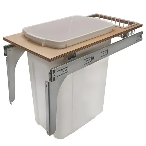 Waste Bin Pull-Out, KV Wood Frame, Side Mount, Single, Depth is 22 1/2" 33 l 35 qt. 445 mm 445 mm 17 1/2" PDMTM12-1-35WH 12" Capacity: 35 qt. White