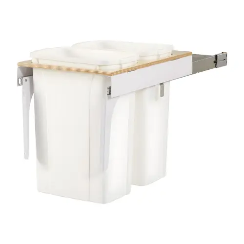 Waste Bin Pull-Out, KV Wood Frame, Side Mount, Double, Depth is 23 3/16" 381 mm TSC15-2-35WH 15" White, 381 mm (15") White