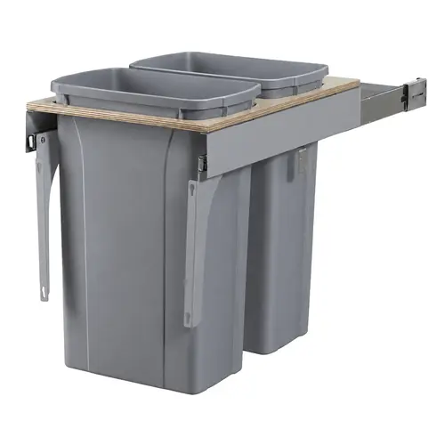 Waste Bin Pull-Out, KV Wood Frame, Side Mount, Double, Depth is 23 3/16" 445 mm TSC18-2-35PT 17 1/2" Frosted nickel, 445 mm (17 1/2") Birch veneered plywood/Steel Bin: Plastic