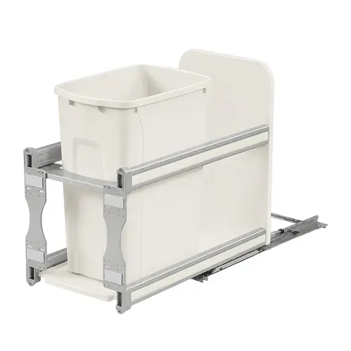 Waste Bin Pull-Out, KV Bottom Mount, Single, Undermount Slide with Soft-Close 35 qt. 19 3/16" USC12-1-35WH White, 35 qt., height: 487 mm (19 5/32") Frame: Steel Bin: Plastic