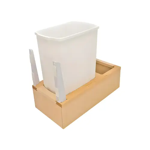 Waste Bin Pull-Out, KV Wood Frame, Bottom Mount, Single, Depth is 22 3/8" 47 l 50 qt. 592 mm 22 3/8" KV No. WUSC12-1-50WH 50 qt. Bin: White