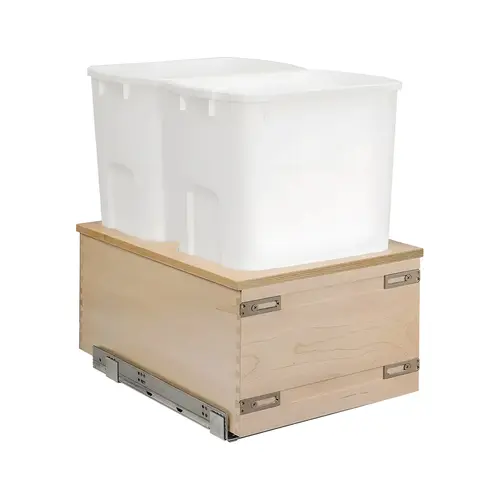 Century - Double Waste Bin, Cascade Series, Baltic Birch, Bottom Mount for 21" cabinet width, 2 x 50 qts, white Frame: Baltic birch; Bins: Plastic
