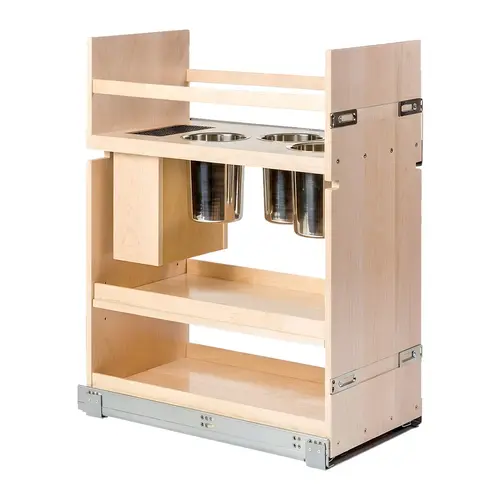 Base Pull-Out Canister Organizer, Solid Maple 3 canisters/knife block 11 7/8" Century Signature Series, 11 7/8" width; 3 canisters and knife block Prefinished
