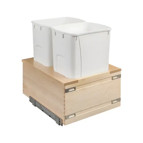 Century - Double Waste Bin, Signature Series, Solid Maple, Bottom Mount for 21" cabinet width, 2 x 50 qts, white Frame: Maple; Bins: Plastic