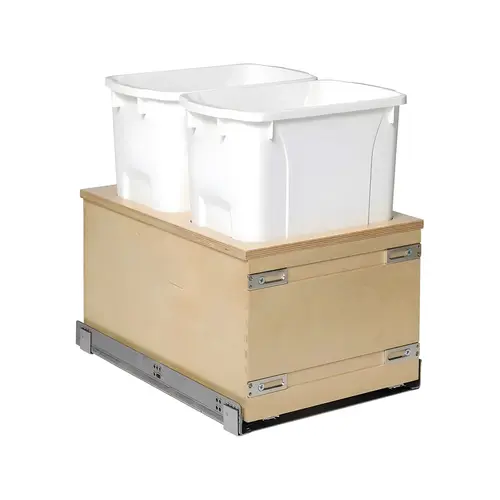 Double Waste Bin, Baltic Birch, Bottom Mount Century Edge Series, for 21" cabinet width, 2 x 50 qts, white Bins: White