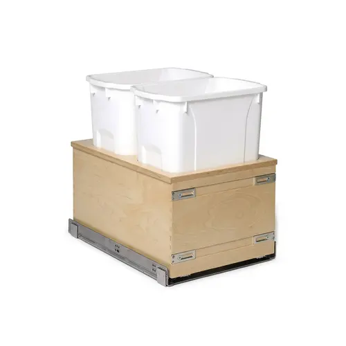 Double Waste Bin, Baltic Birch, Bottom Mount Century Edge Series, for 18" cabinet width, 2 x 34 qts, white Bins: White