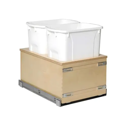 Double Waste Bin, Baltic Birch, Bottom Mount Century Edge Series, for 21" cabinet width, 2 x 34 qts, white Bins: White