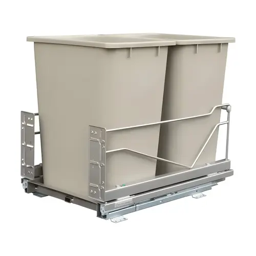 Waste Bin Pull-Out, Kessebhmer Double Bottom Mount 2 x 28 qt bins, Champagne, 2 x 52 qt Frame: Champagne Bin: Champagne