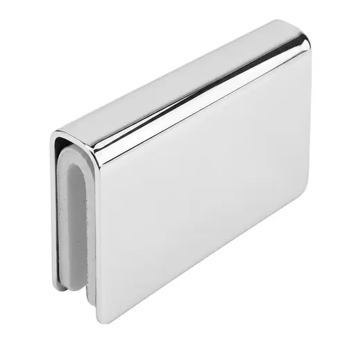 Strike Plate, Steel Material, Wrap Around Glass Mount, 1-5/8" Length, 15/16" Height, Polished Chrome Finish