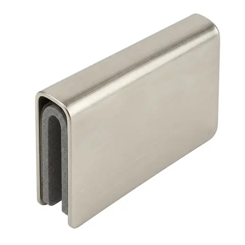 Strike Plate, Steel Material, Wrap Around Glass Mount, 1-5/8" Length, 15/16" Height, Brushed Nickel Finish