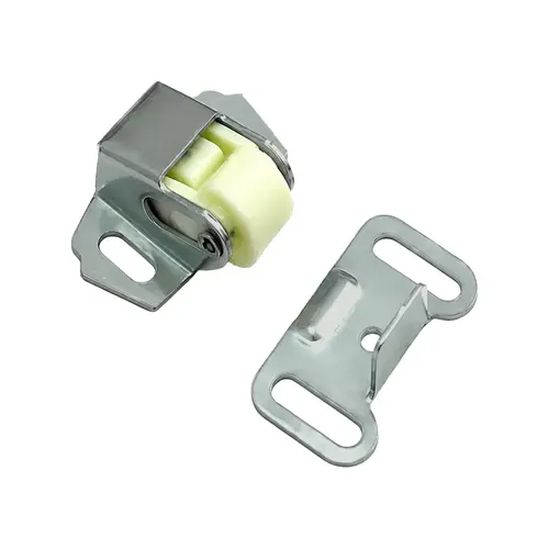 Roller Catch, Steel Material, 1-7/16" Overall Catch Length, 1-3/8" Strike Plate Length, 3/4" Mounting Tab Width, Zinc Finish