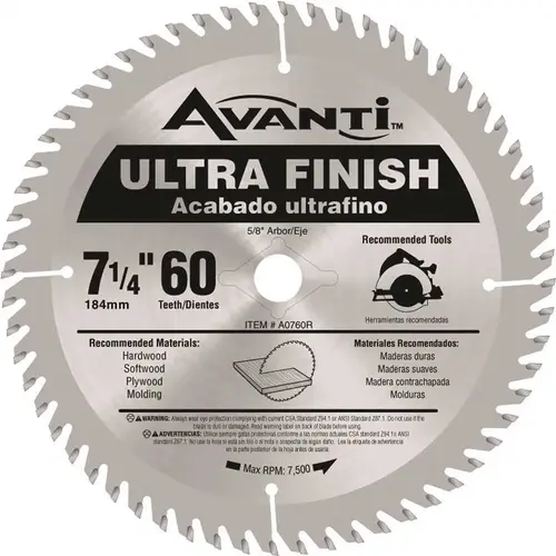 7-1/4 in. x 60-Teeth Fine Finish Saw Blade Silver 7-1/4 in. x 60-Teeth Fine Finish Saw Blade Silver