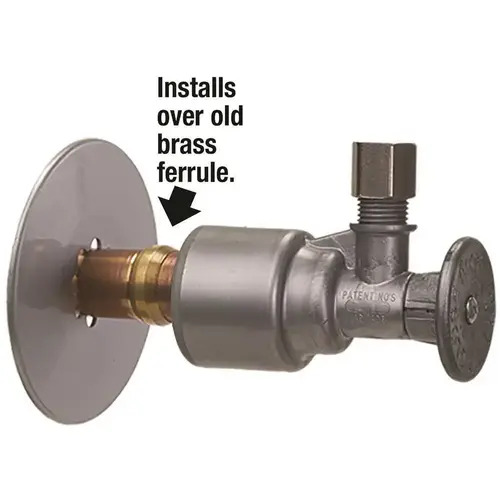 PUSHON R-SERIES SUPPLY STOP, VALVE ONLY, 1/2 IN. NOM. X 3/8 IN. OD COMPRESSION, BRUSHED CHROME PUSHON R-SERIES SUPPLY STOP, VALVE ONLY, 1/2 IN. NOM. X 3/8 IN. OD COMPRESSION, BRUSHED CHROME