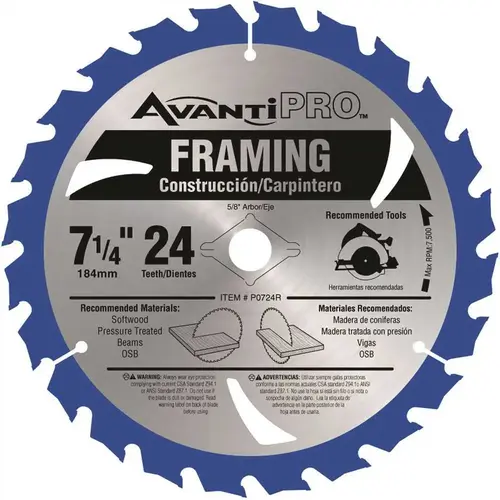 Avanti Pro 7-1/4 in. x 24-Tooth Carbide Framing Saw Blade Blue Avanti Pro 7-1/4 in. x 24-Tooth Carbide Framing Saw Blade Blue