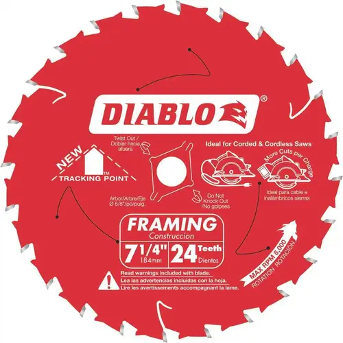 7-1/4 in. x 24-Teeth Tracking Point Framing Saw Blade Red 7-1/4 in. x 24-Teeth Tracking Point Framing Saw Blade Red