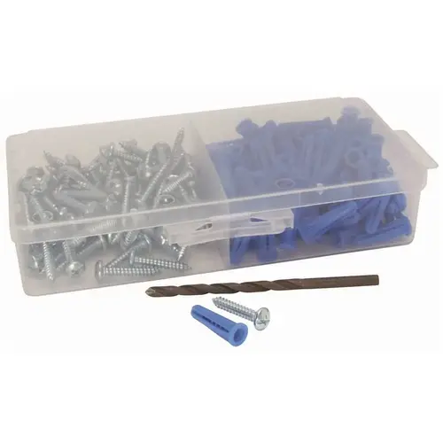 Conical Wall Anchors Kit with #10 Phillips/Slotted Screws and Masonry Drill Bit Zinc