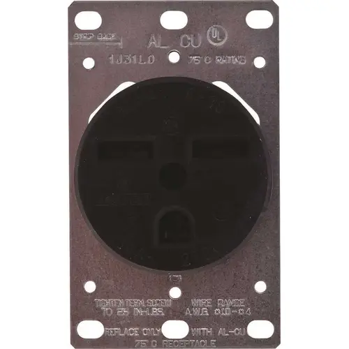 2-POLE FLUSH MOUNT INDUSTRIAL GRADE RECEPTACLE, BLACK, NEMA 6-30R, 250 VOLTS, 30 AMPS