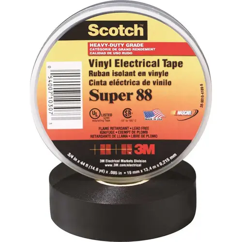 Scotch 3/4 in. x 66 ft. x 0.008 in. Super 88 Vinyl Electrical Tape, Black Scotch 3/4 in. x 66 ft. x 0.008 in. Super 88 Vinyl Electrical Tape, Black