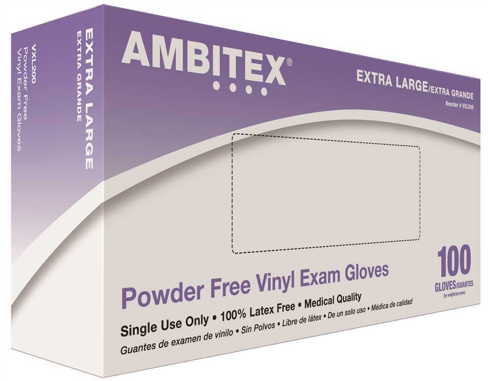 Ambitex VXL200 X-Large Vinyl Powder-Free Exam Gloves -100 Gloves clear - pack of 100