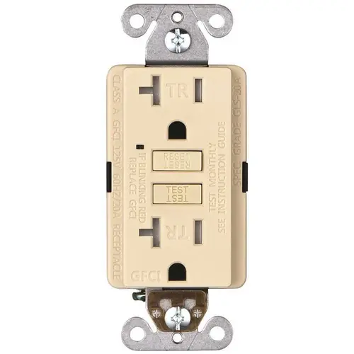 20-Amp 125-Volt GFCI Duplex Tamper Resistant Outlet, GFI Receptacle with Indicator Light and Wall Plate, Ivory Pack of 10 20-Amp 125-Volt GFCI Duplex Tamper Resistant Outlet, GFI Receptacle with Indicator Light and Wall Plate, Ivory Pack of 10